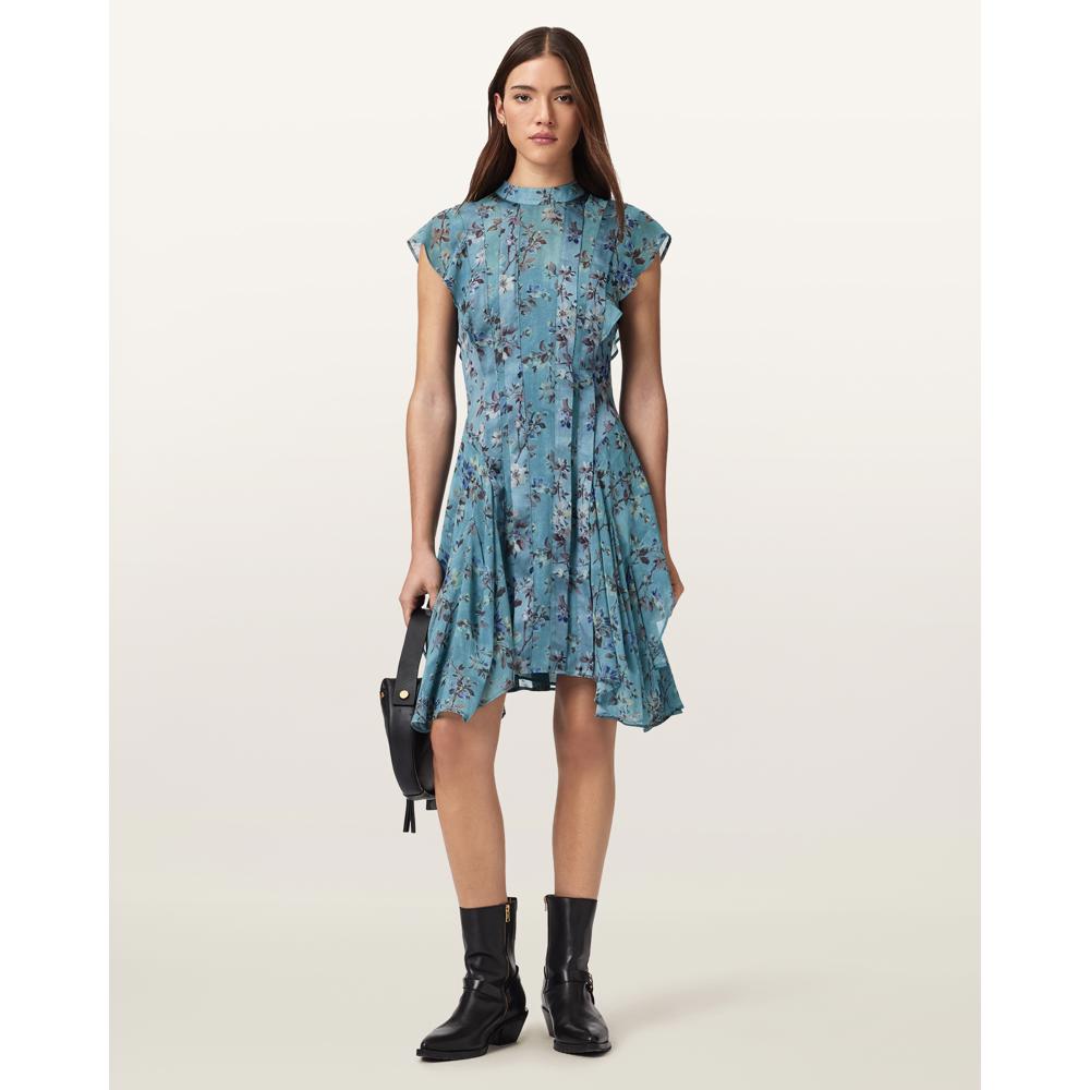 navy blue dress for baby girl Como asymmetric floral-appliqué silk minidress in blue - Zimmermann main image 0