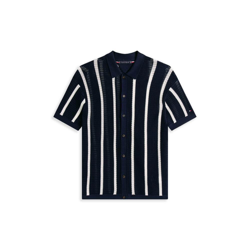 Tommy Hilfiger Relaxed Open Knit Stripe Short Sleeve Shirt