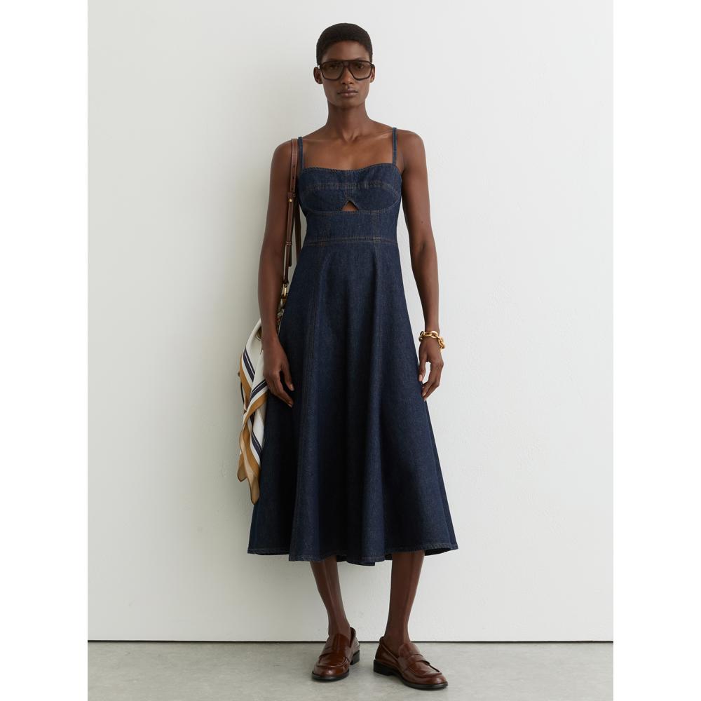 REISS Emma Denim Fit-and-Flare Midi Dress | Jarrolds, Norwich