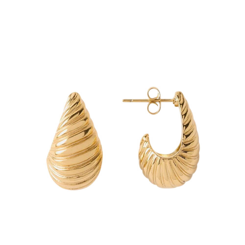 Square Ribbed Earrings Mint Velvet Gold Stainless Steel Ribbed Curve Earrings | Jarrolds, Norwich