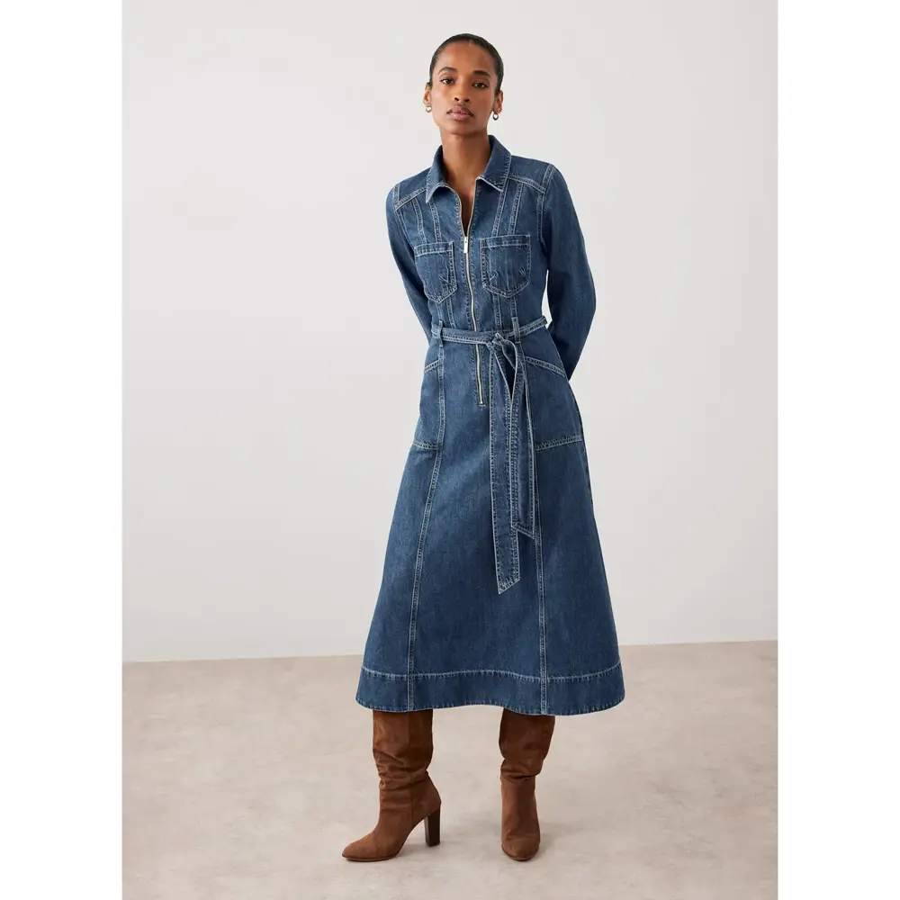River Island Midi Shirt Dress Denim Short Sleeve Blue Denim Midi Dress River Island Utility Denim