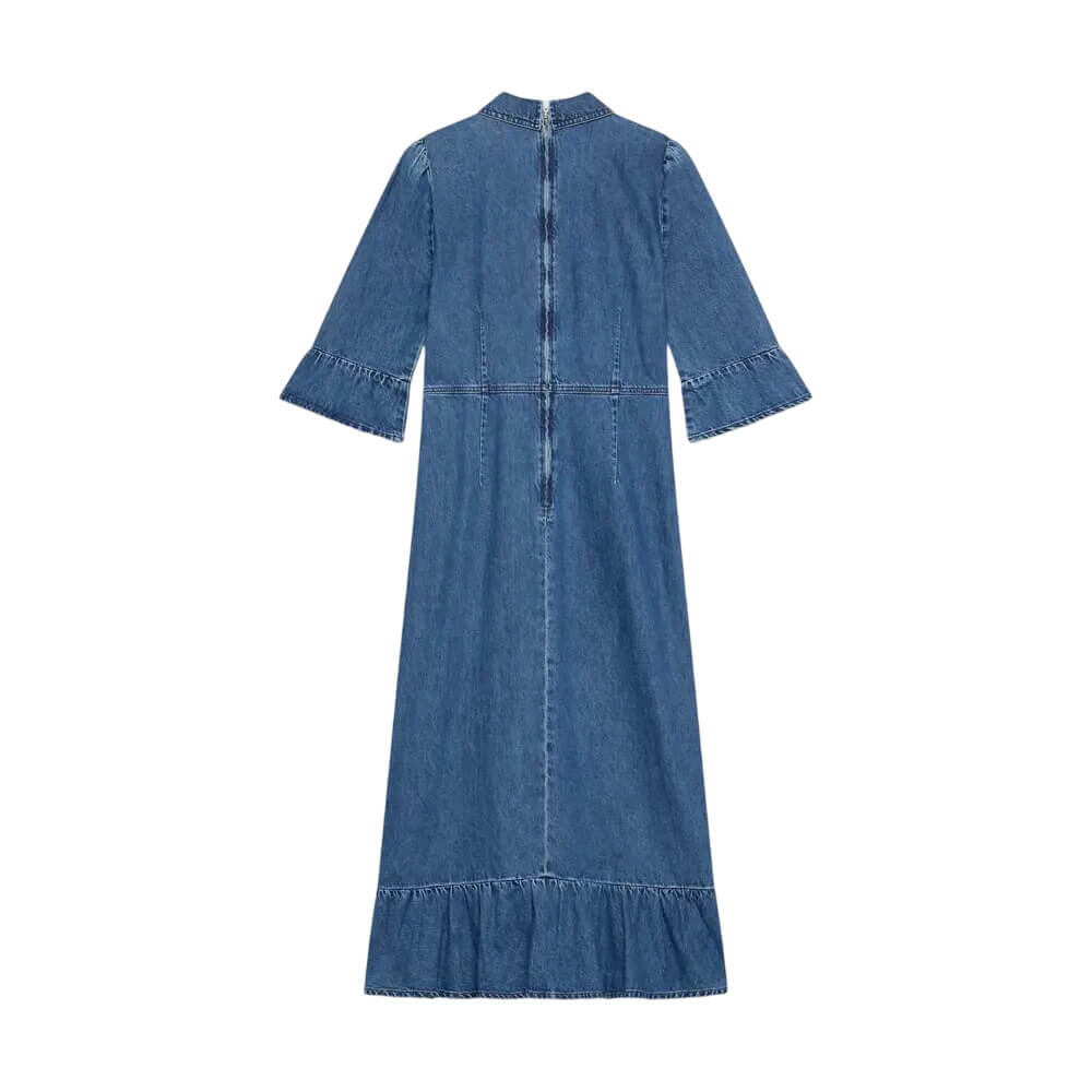 mint velvet denim shirt dress Mint Velvet Blue Denim Ruffle Maxi Shirt Dress | Size 12 | Blue