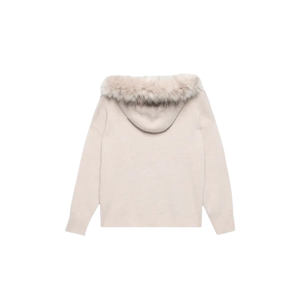 Mint Velvet Neutral Faux Fur Trim Cotton Blend Hoodie Jarrolds