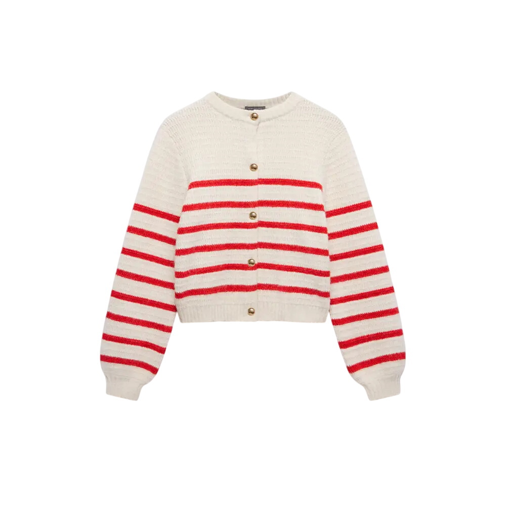 Mint Velvet Red Wool Blend Stripe Knit Cardigan