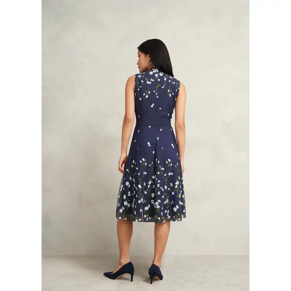 green emerald velvet dress Floral Embroidered Mesh Midi Dress