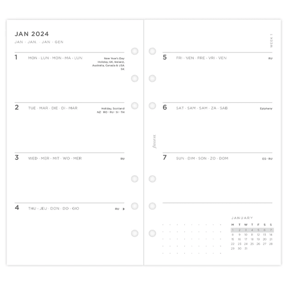 Minimal Week On Two Pages Diary - Personal 2024 Multilanguage