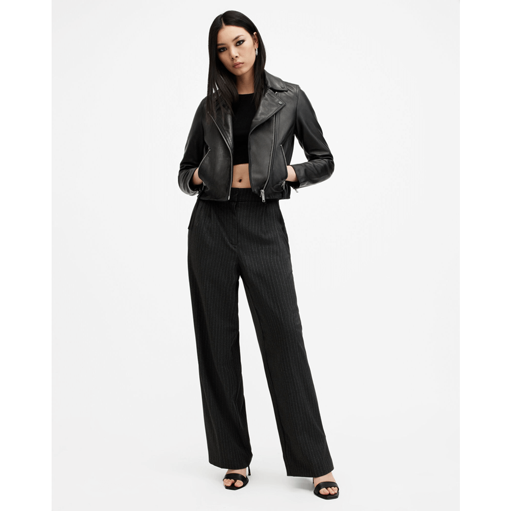 AllSaints Dalby Slim Biker Jacket - 16, BLACK