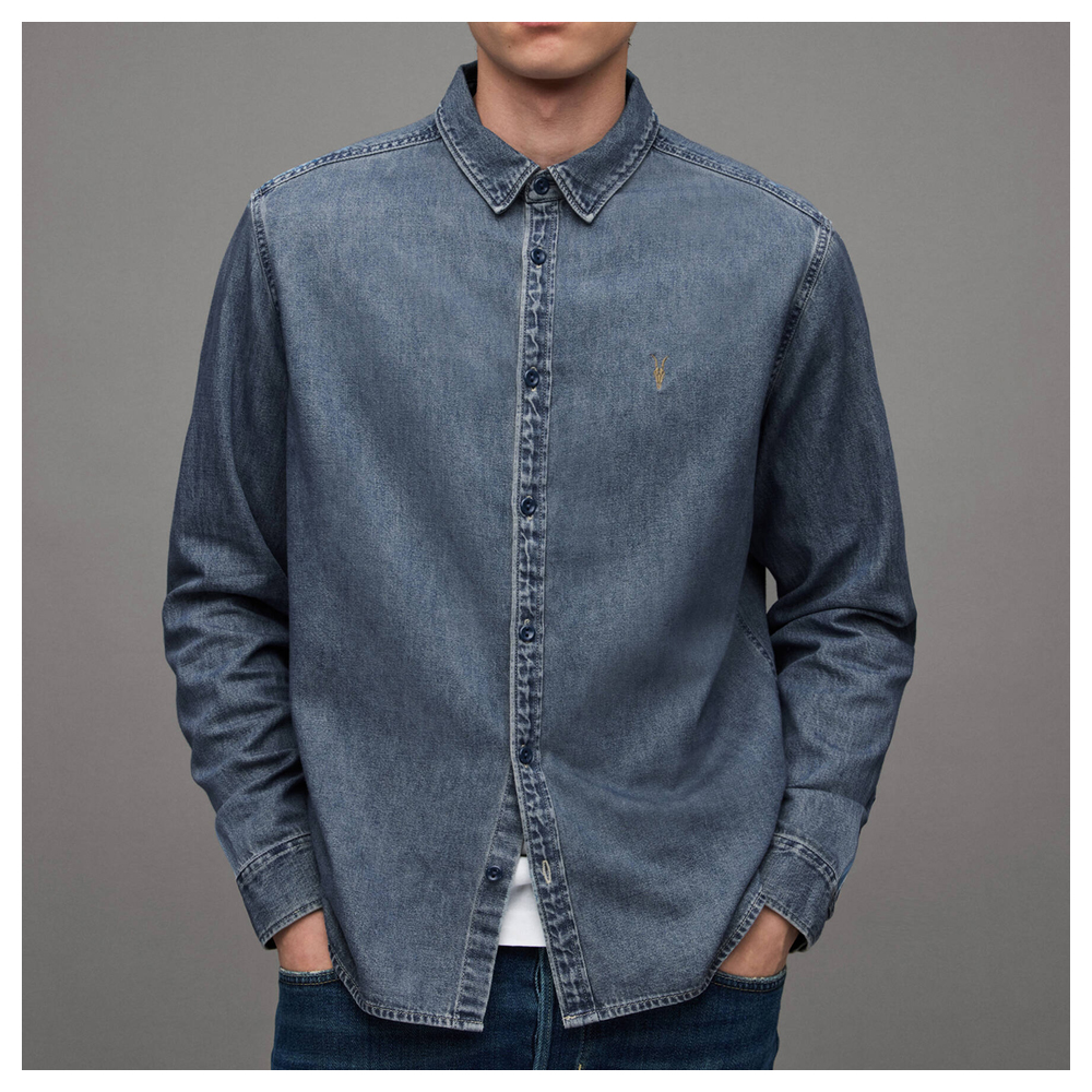 AllSaints Elm Embroidered Ramskull Denim Shirt | Jarrolds, Norwich