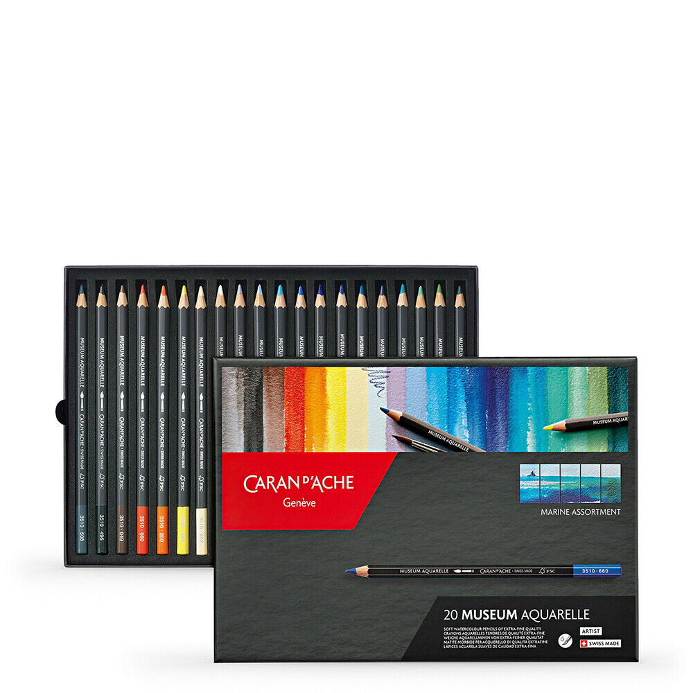 Caran Dache Museum Aquarelle Box Set of 20 Marine Colours