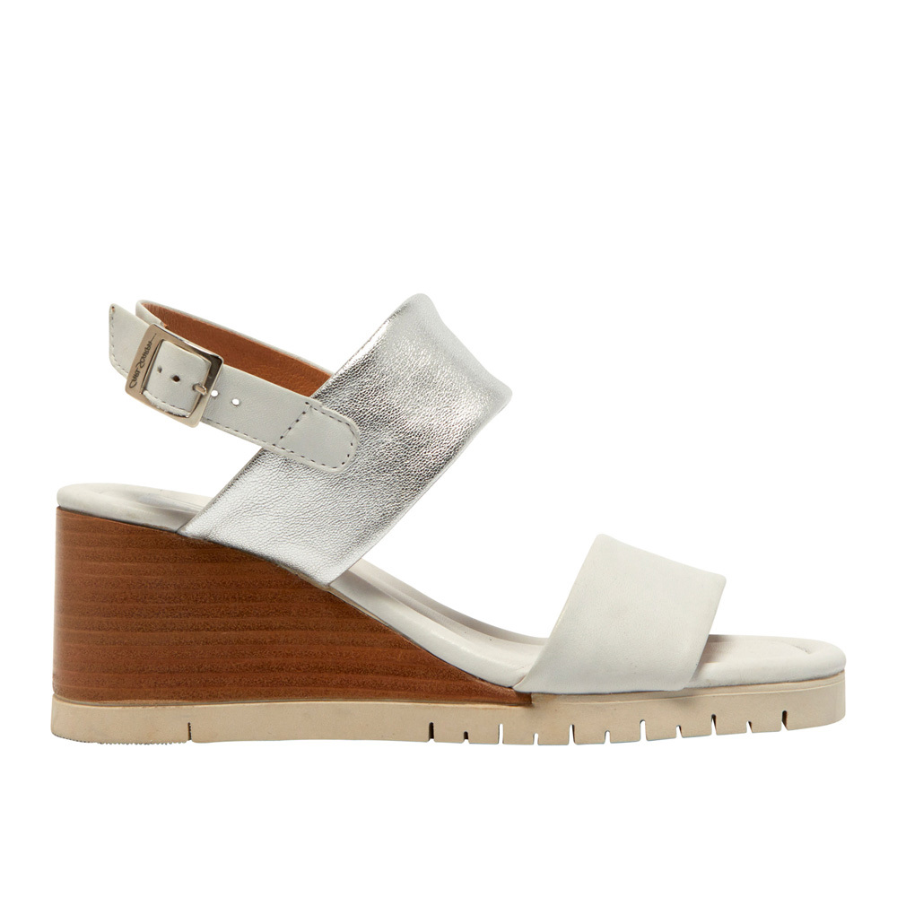 Carl Scarpa Godere White Silver Leather Wedged Sandals | Jarrolds, Norwich