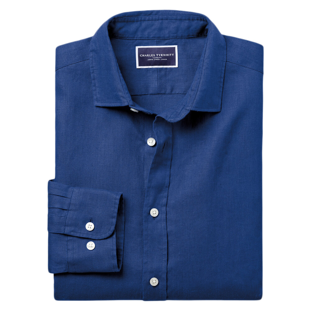Charles Tyrwhitt Pure Linen Shirt - Royal Blue | Jarrolds, Norwich
