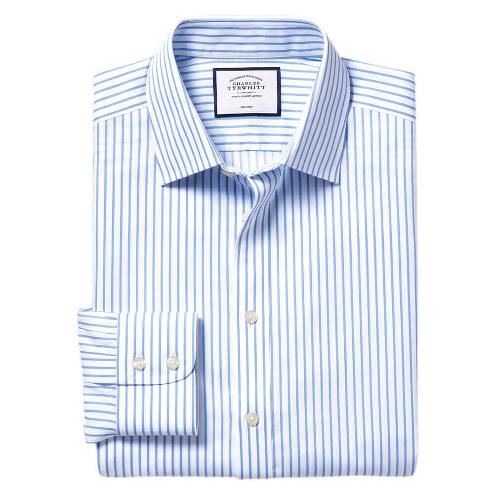 Charles Tyrwhitt Non-Iron Twill Stripe Shirt - Cornflower Blue ...