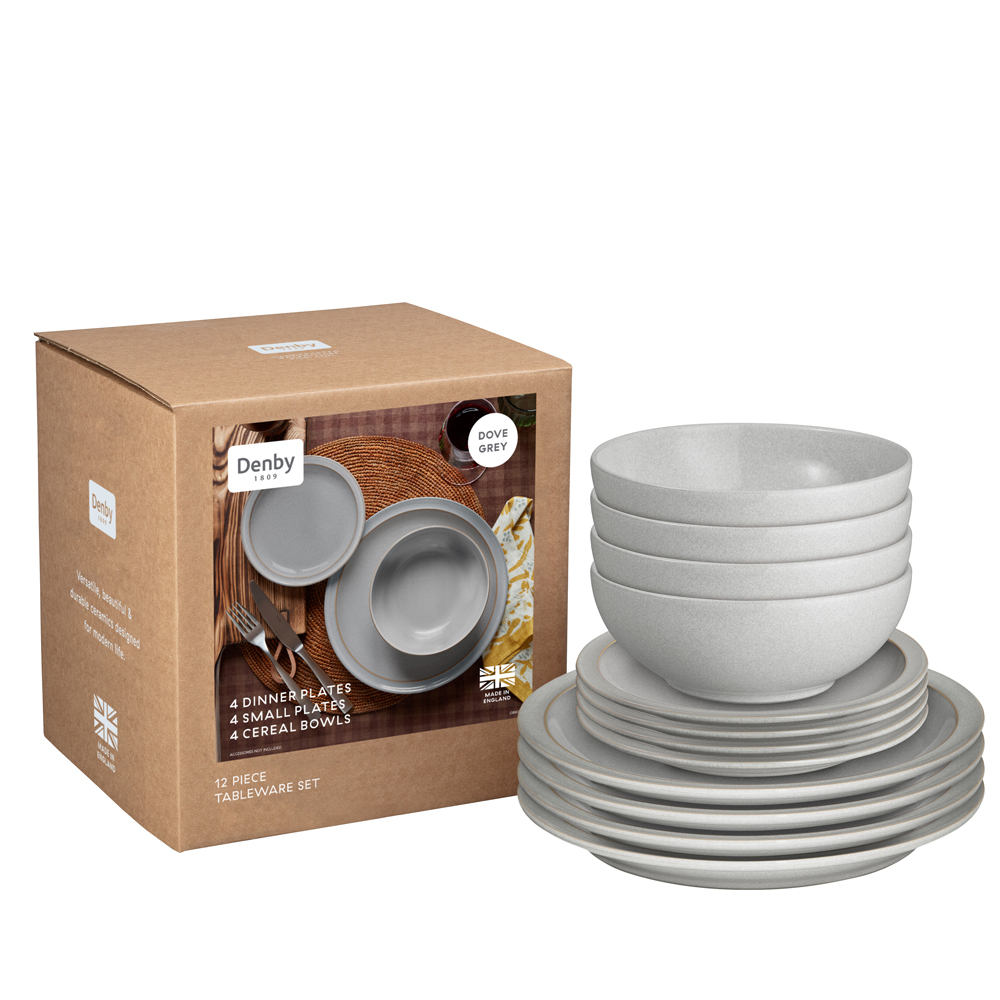 Denby Dove Grey 12 Piece Tableware Set Jarrolds, Norwich
