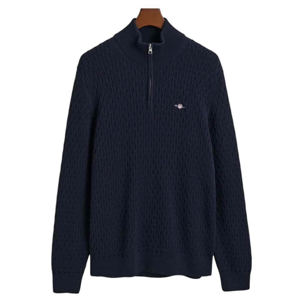GANT Textured Cotton Half-Zip Sweater - XL, Evening Blue