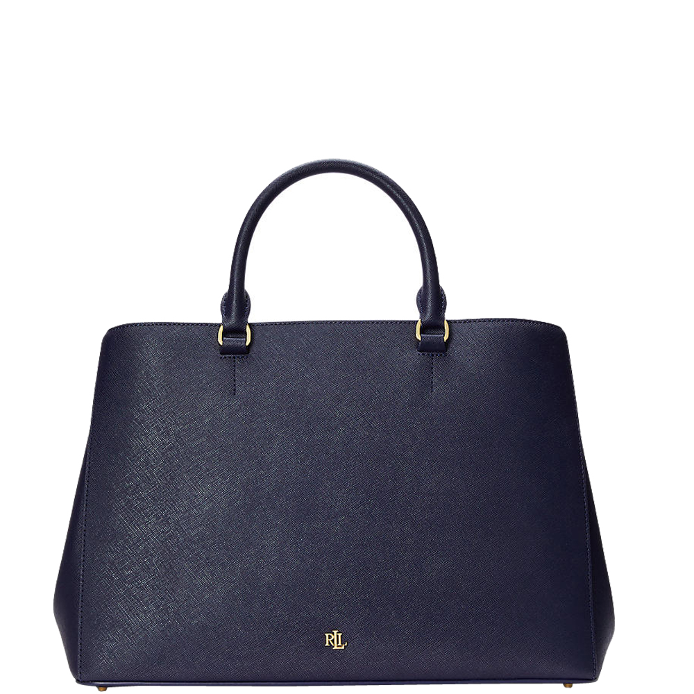 Lauren Ralph Lauren Crosshatch Leather Large Hanna Satchel - LARGE, FRENCH NAVY