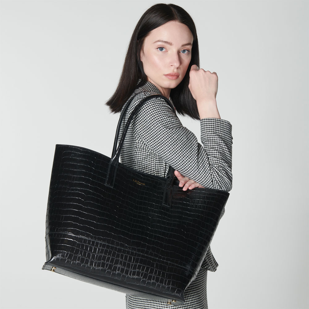 LK Bennett Lacey Black Croc Effect Tote