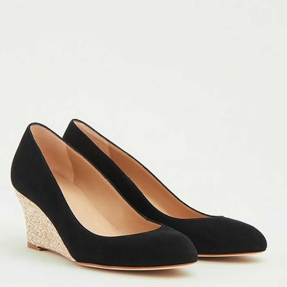 Black suede wedge court hot sale shoes