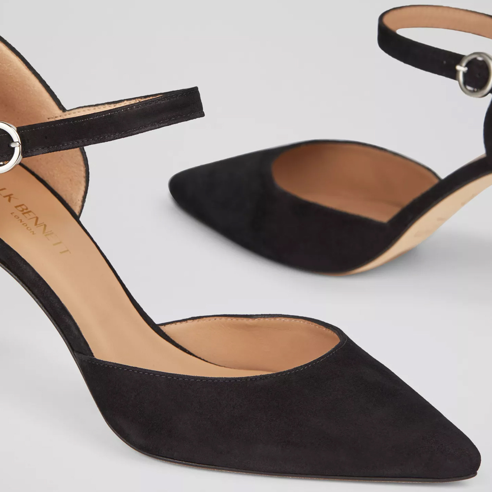 Ellarose black suede store ankle strap heels