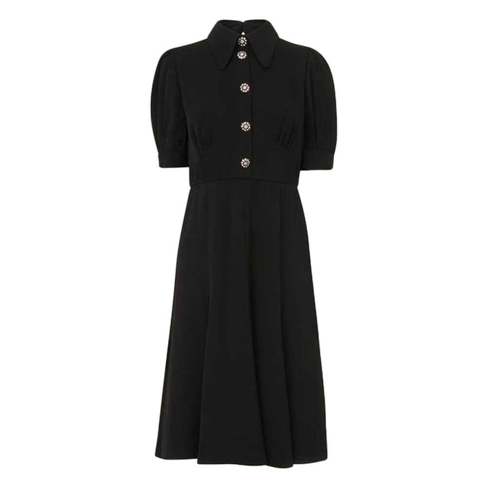 L.K. Bennett Esme Black Crepe Crystal Button Tea Dress | Jarrolds, Norwich