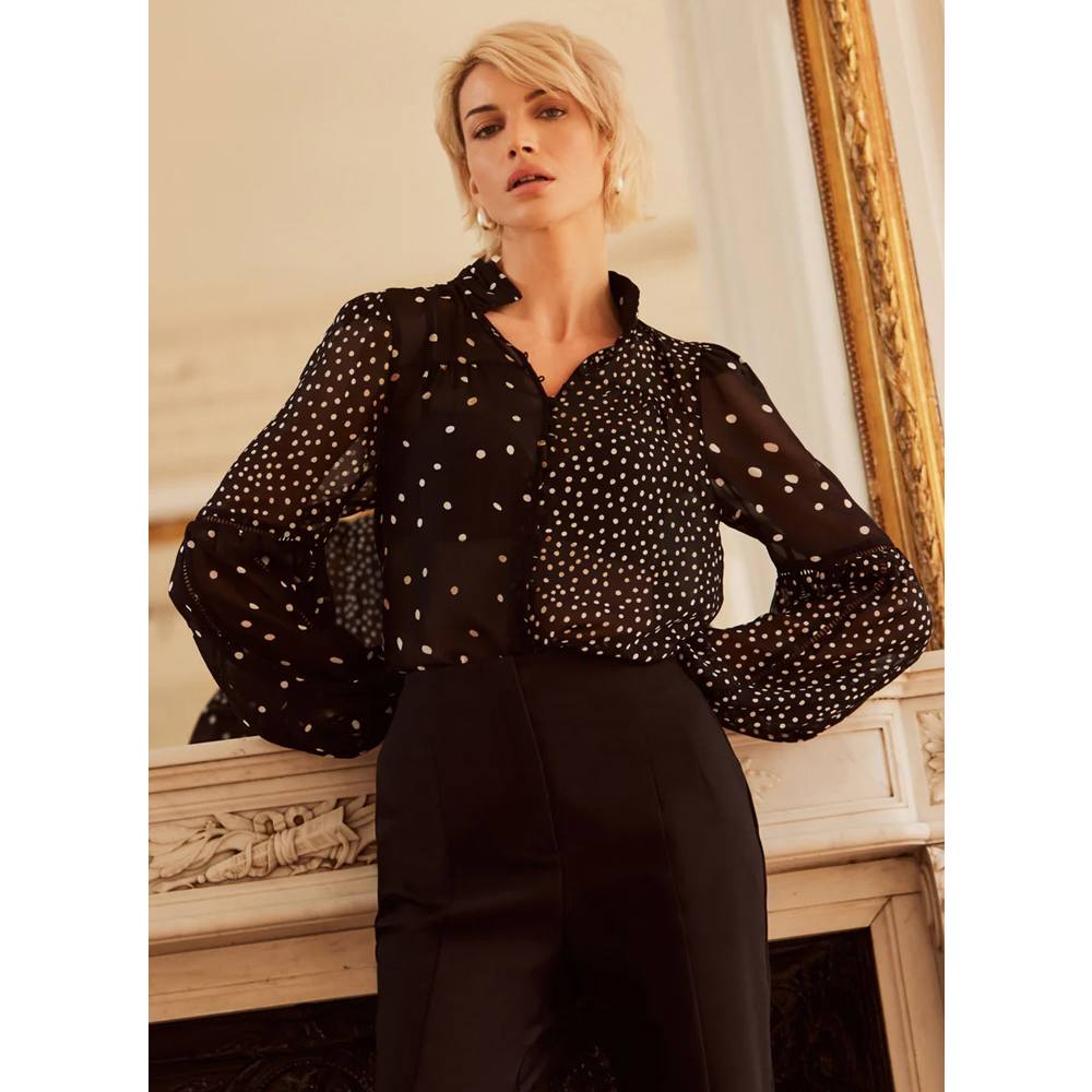 Mint Velvet Black Contrast Spot Print Blouse Jarrolds, Norwich