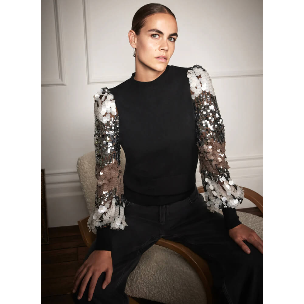 John Lewis Mint Velvet Black Sequin Lips Sweatshirt Mint Velvet