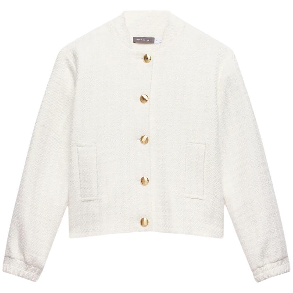 Mint Velvet Cream Boucle Bomber Jacket