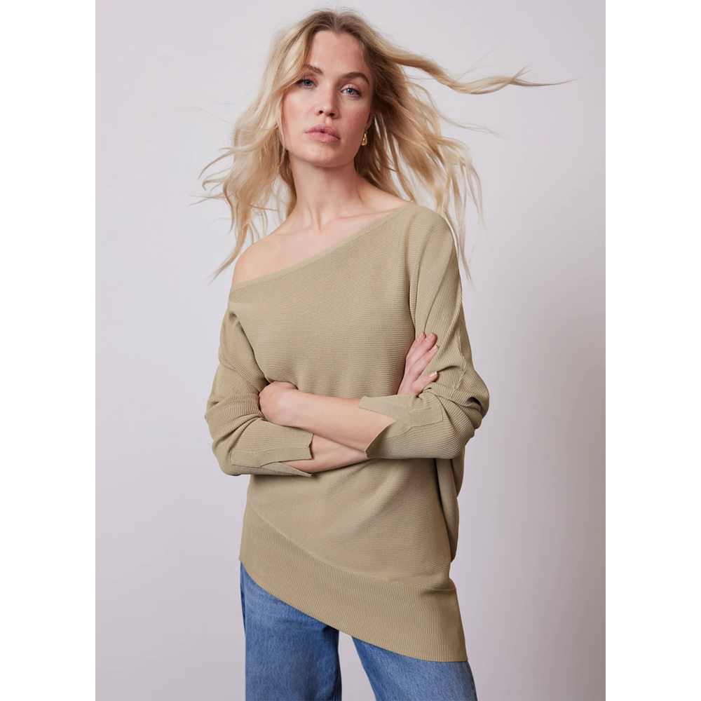 Mint Velvet Green Asymmetric Ribbed Batwing Jumper | Jarrolds, Norwich