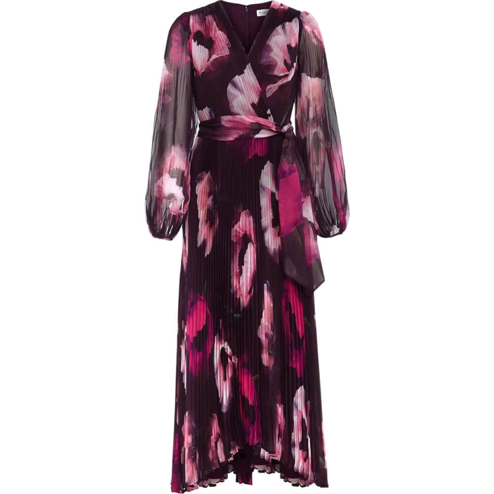 Shop Pleat front floral print georgette maxi dress