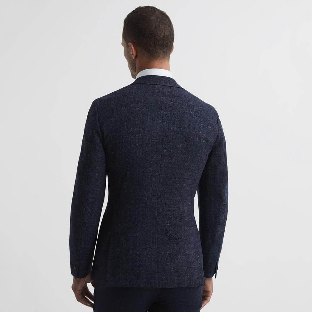 Men Navy Textured Skinny Fit Formal Blazer