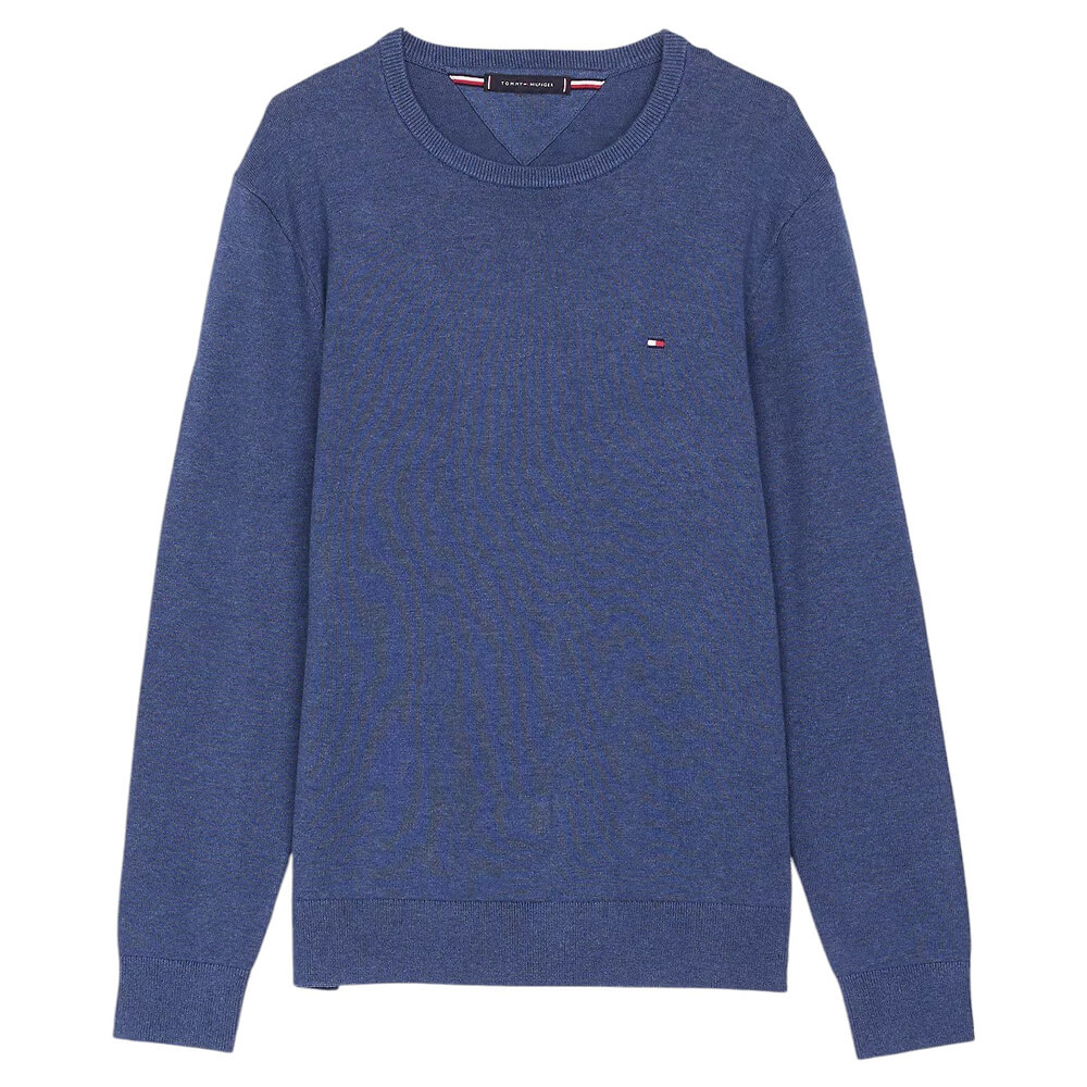 Tommy Hilfiger Flag Embroidery Crew Neck Jumper - XL, Aegean Sea Heather