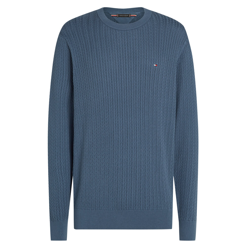 Tommy Hilfiger Herringbone Knit Crew Neck Jumper - XL, Aegean Sea