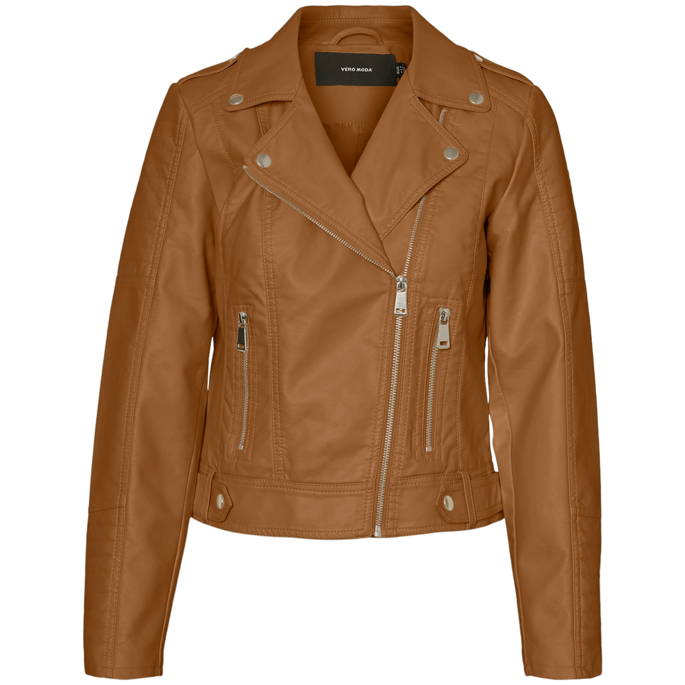Vero Moda Women's Kerriul Faux Leather Biker Black Jacket - SMALL, COGNAC