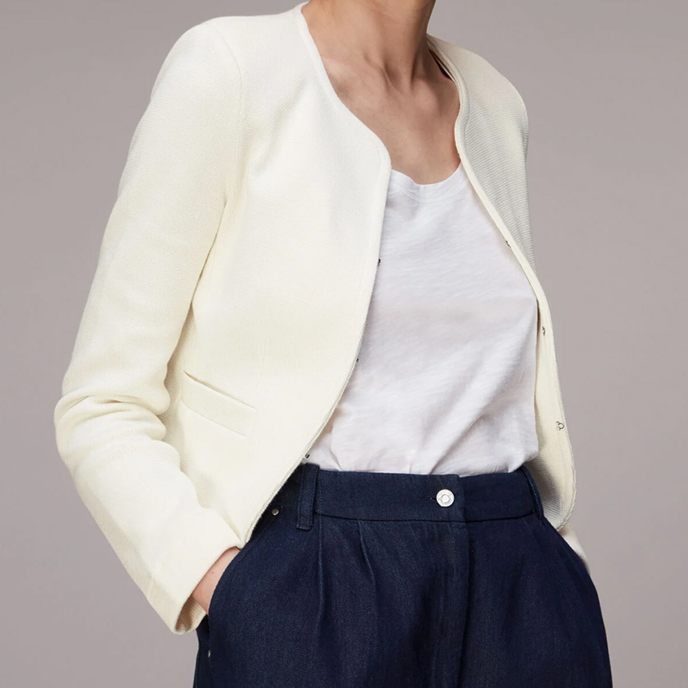 Whistles Ivory Collarless Jersey Jacket