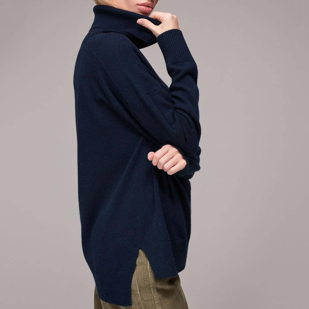 Whistles Navy Cashmere Roll Neck Jumper