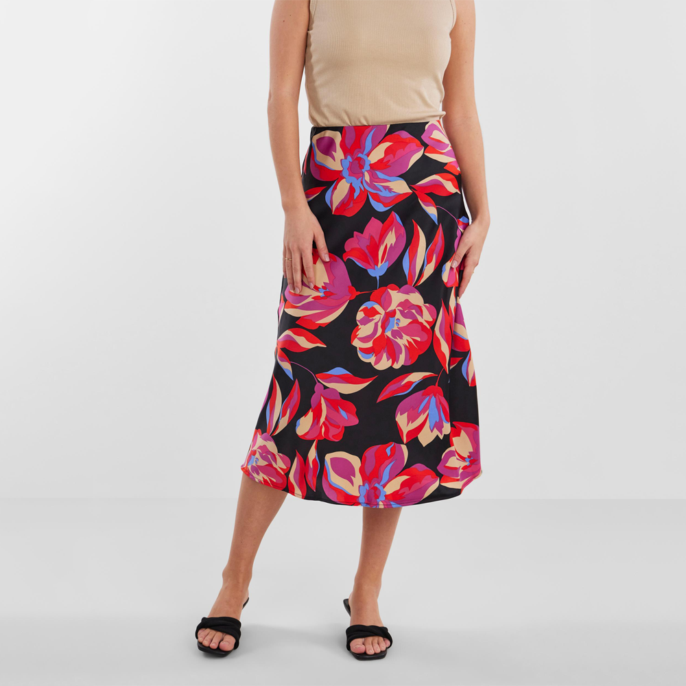 Knee Length High Waist Floral Midi Skirt YAS Pella High Waisted