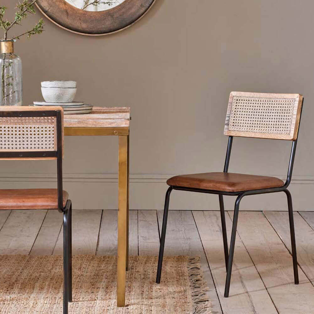 Nkuku Iswa Leather & Rattan Dining Chair | Jarrolds, Norwich